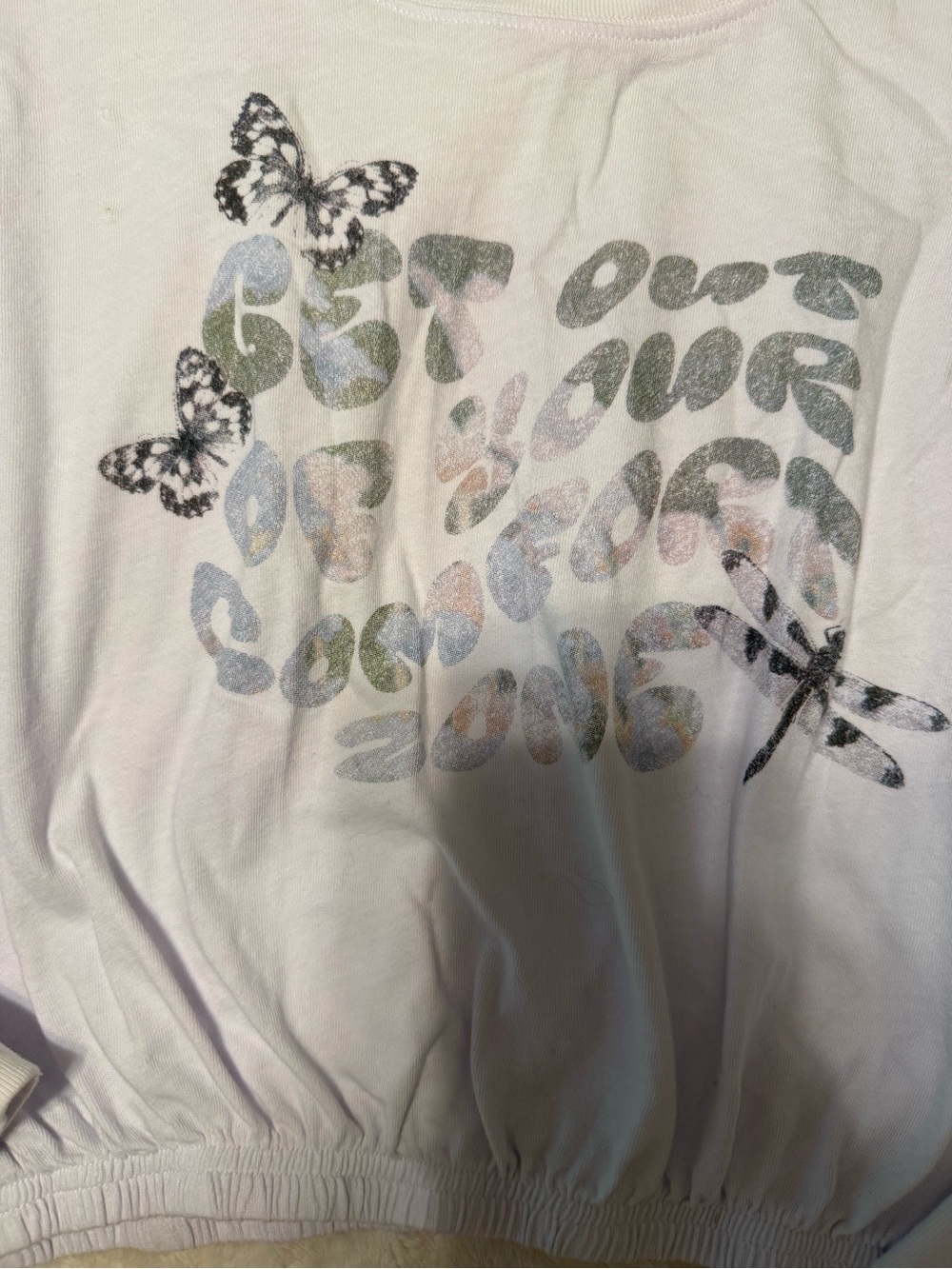 Offline by Aerie White Cropped Long Sleeve Top with Butterfly Graphic| size M - Picture 2 of 4